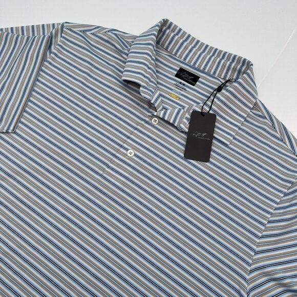 Greg Norman Fashion 3 ML75 Stretch Days Off Stripe Golf Polo, Size M, White/Blue - Picture 1 of 11